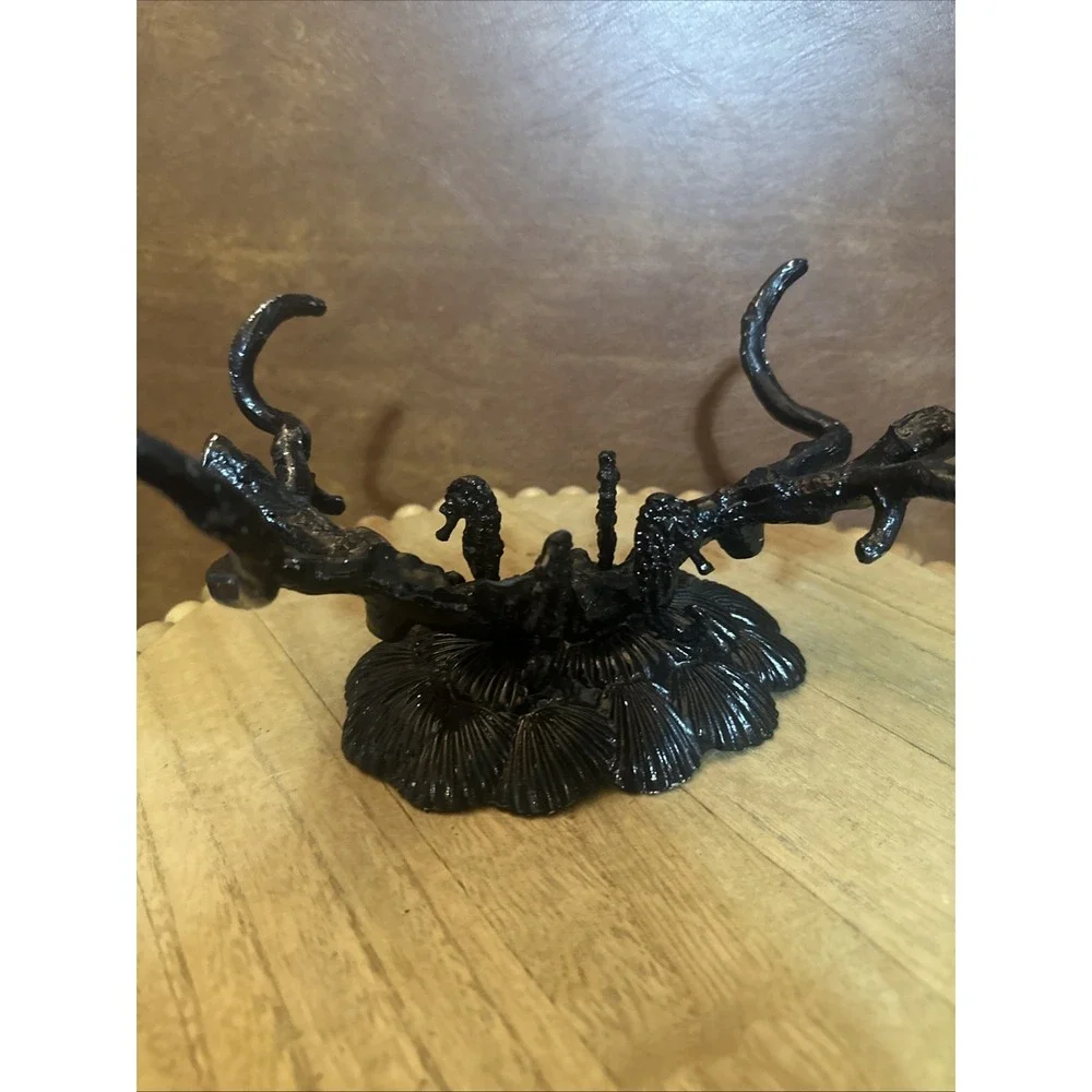 Elegant Vintage Arthur Court Mixed Metal Seahorse & Coral Black Display Stand